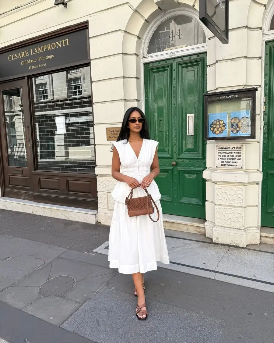 Chic white dress for summer luncheons