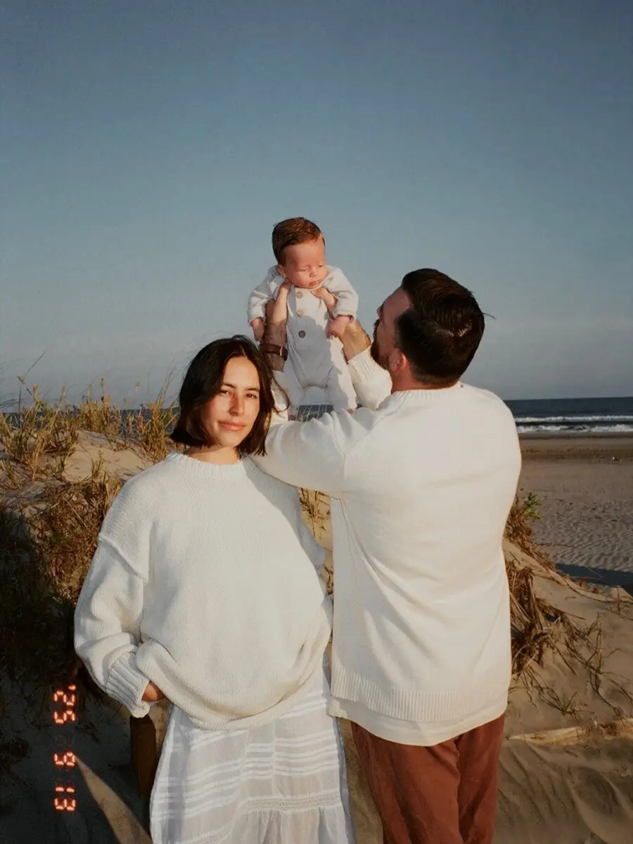 Cozy beach family sweaters in soft neutrals