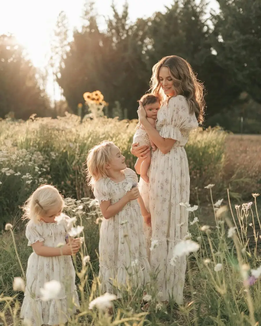 Charming family attire in a sunlit meadow
