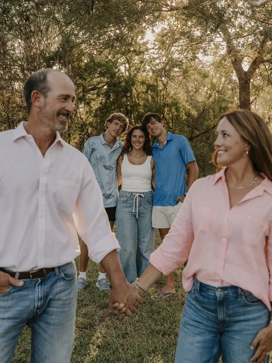Coordinated outfits for a joyful family portrait