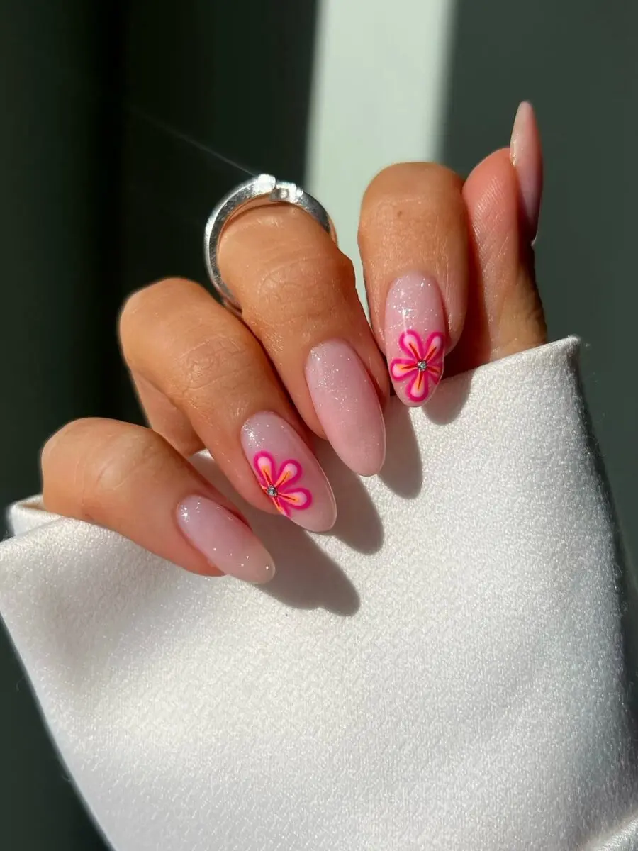 Chic Pink Floral Nail Design for Elegance
