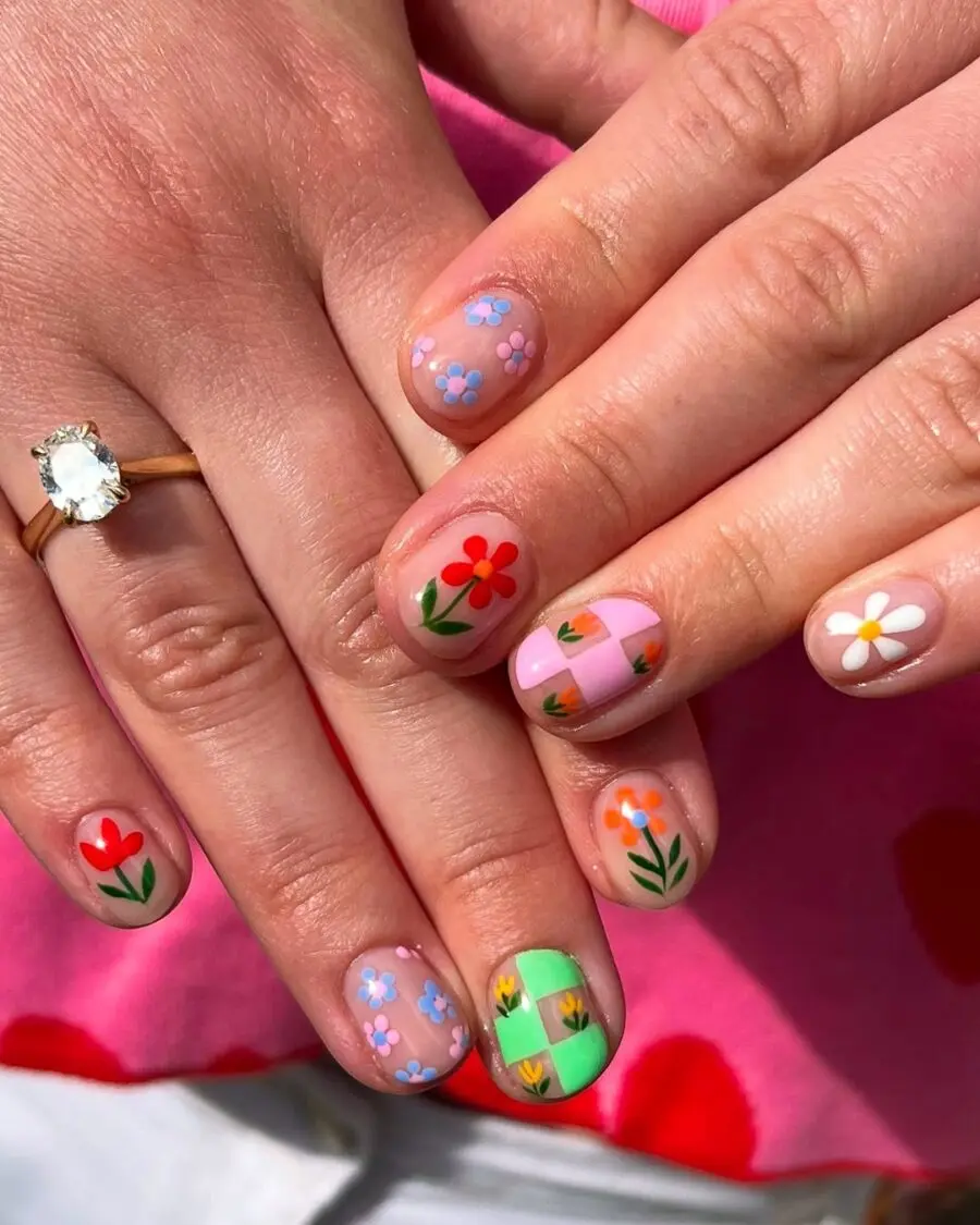 Colorful floral nails for a playful vibe