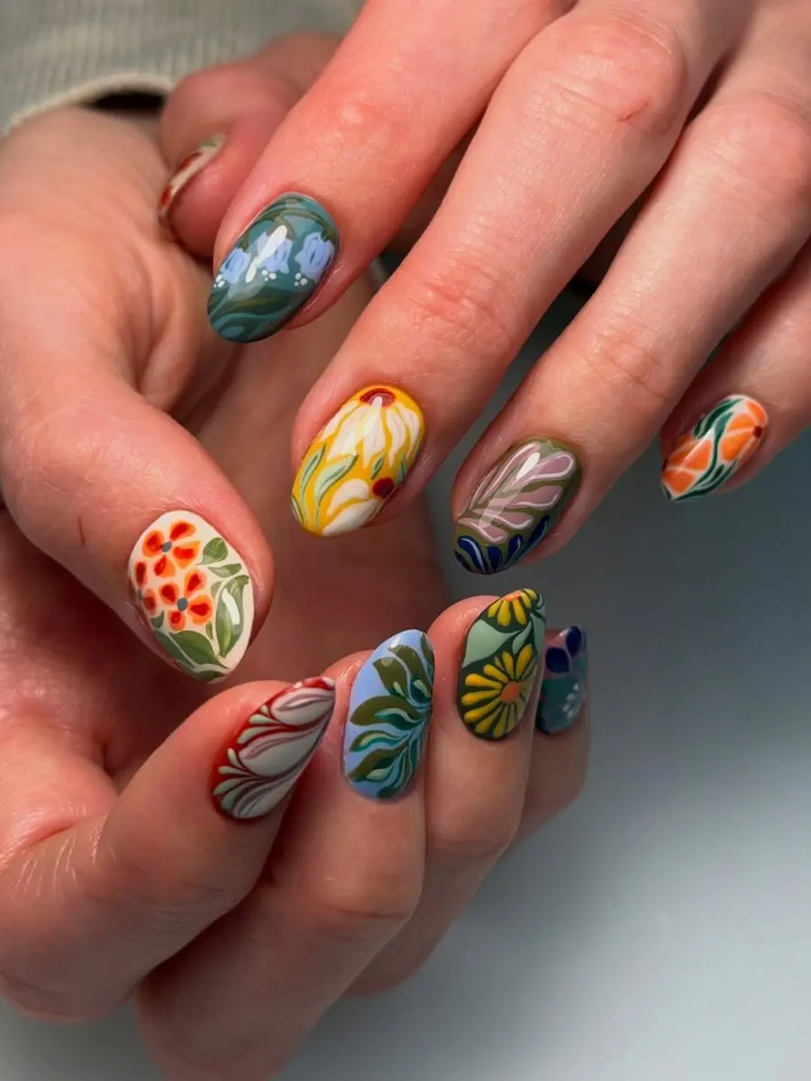 Vibrant floral nail art for spring vibes