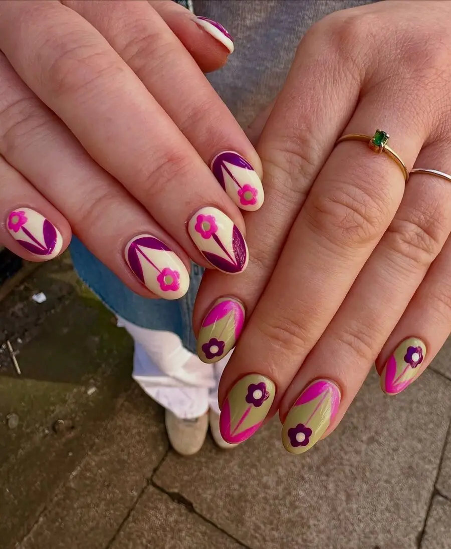 Vibrant Flower Designs on Stunning Nails