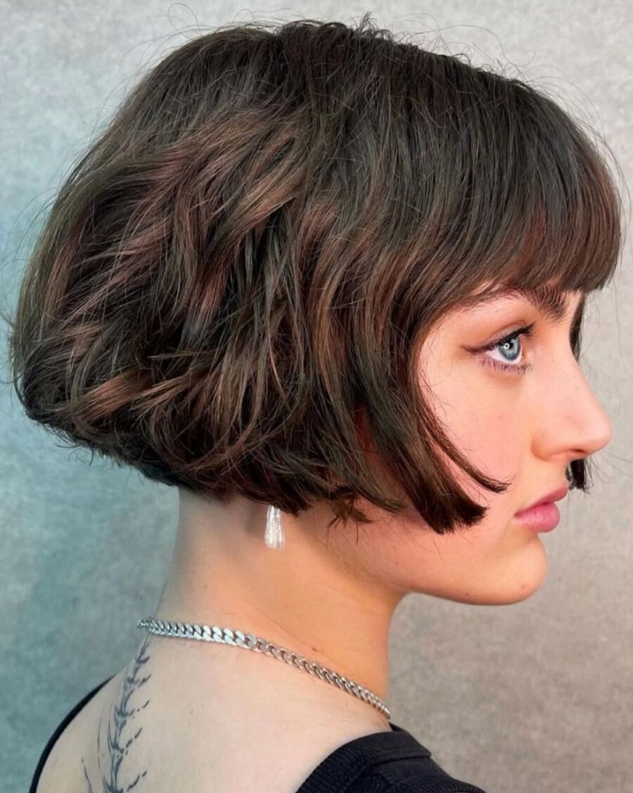 Trendy bob with stylish curls and bangs