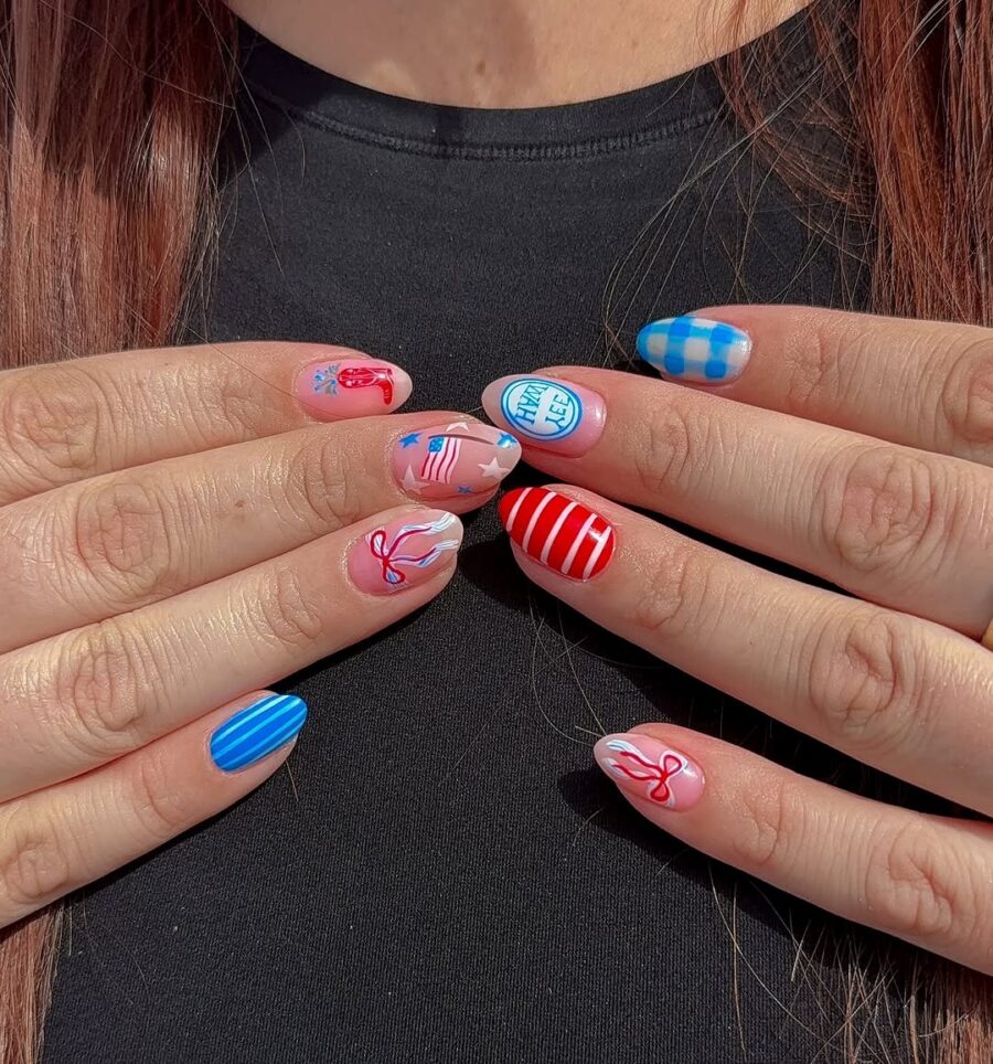 Celebrate with festive red, white, and blue nails!
