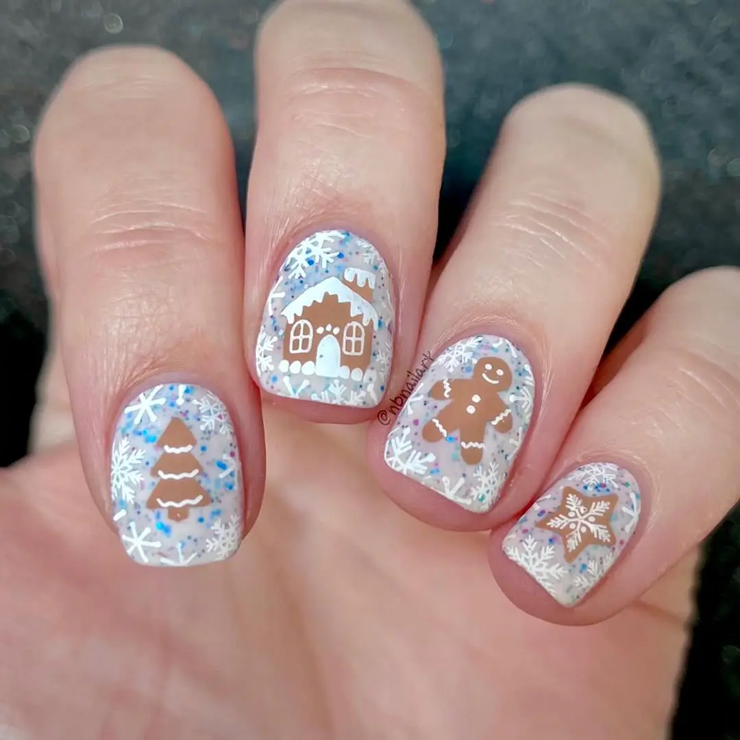 Charming Gingerbread Holiday Nail Art Design