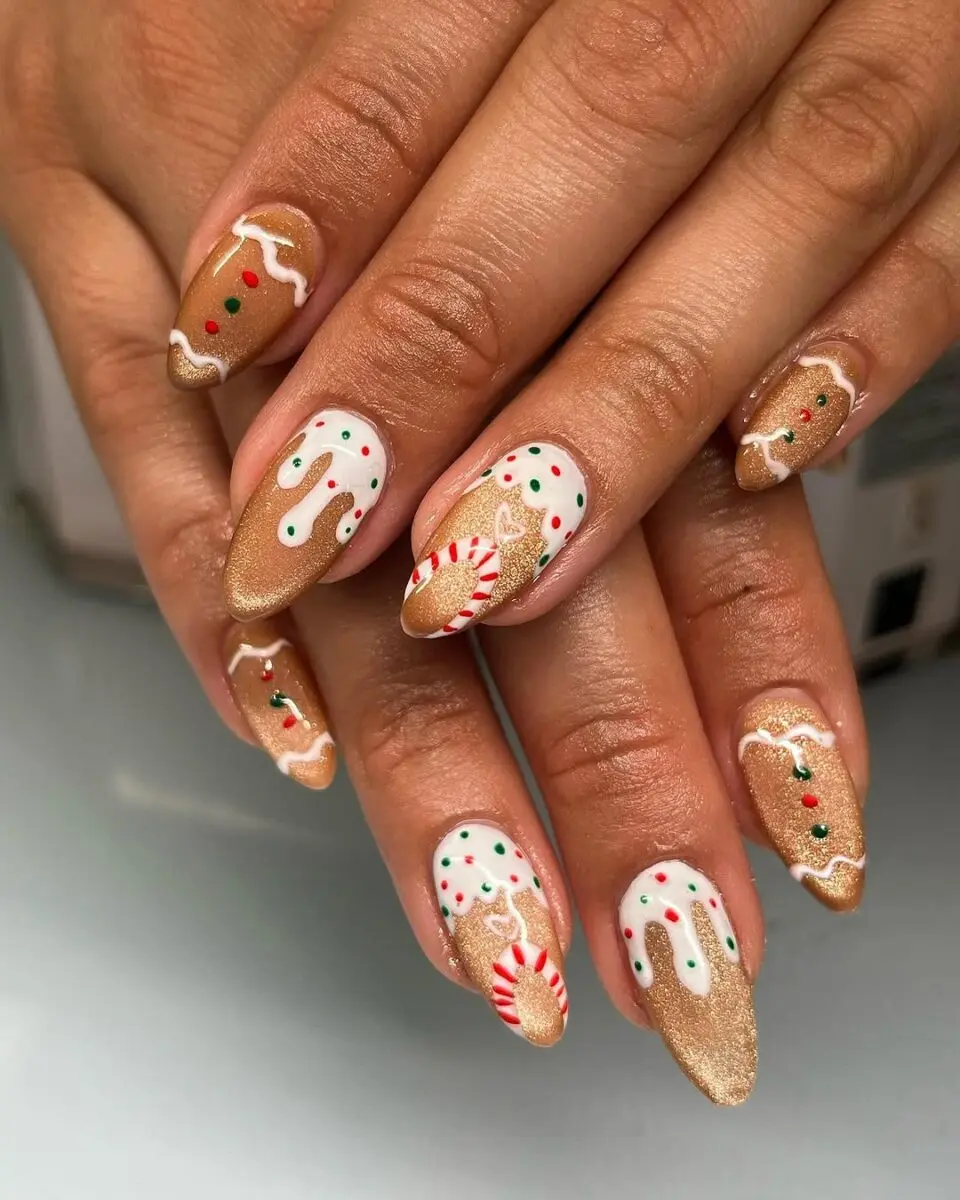 Festive gingerbread-inspired nail art design