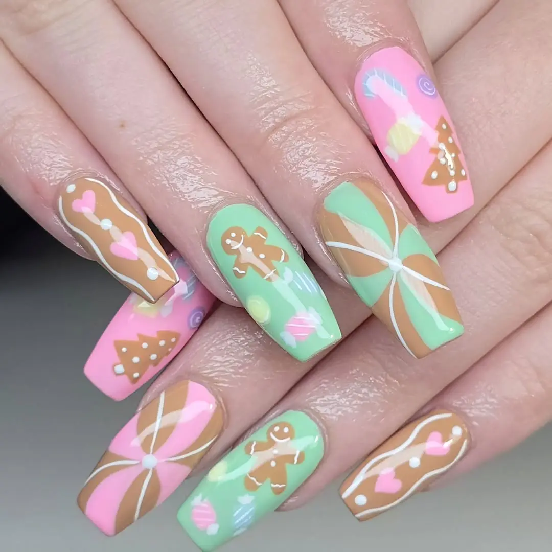 Festive gingerbread nail art for winter vibes