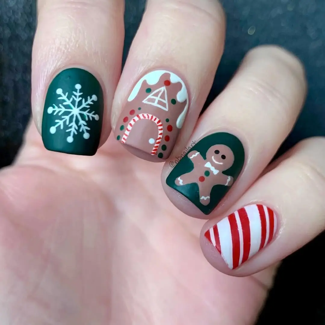 Festive gingerbread-inspired nail art design