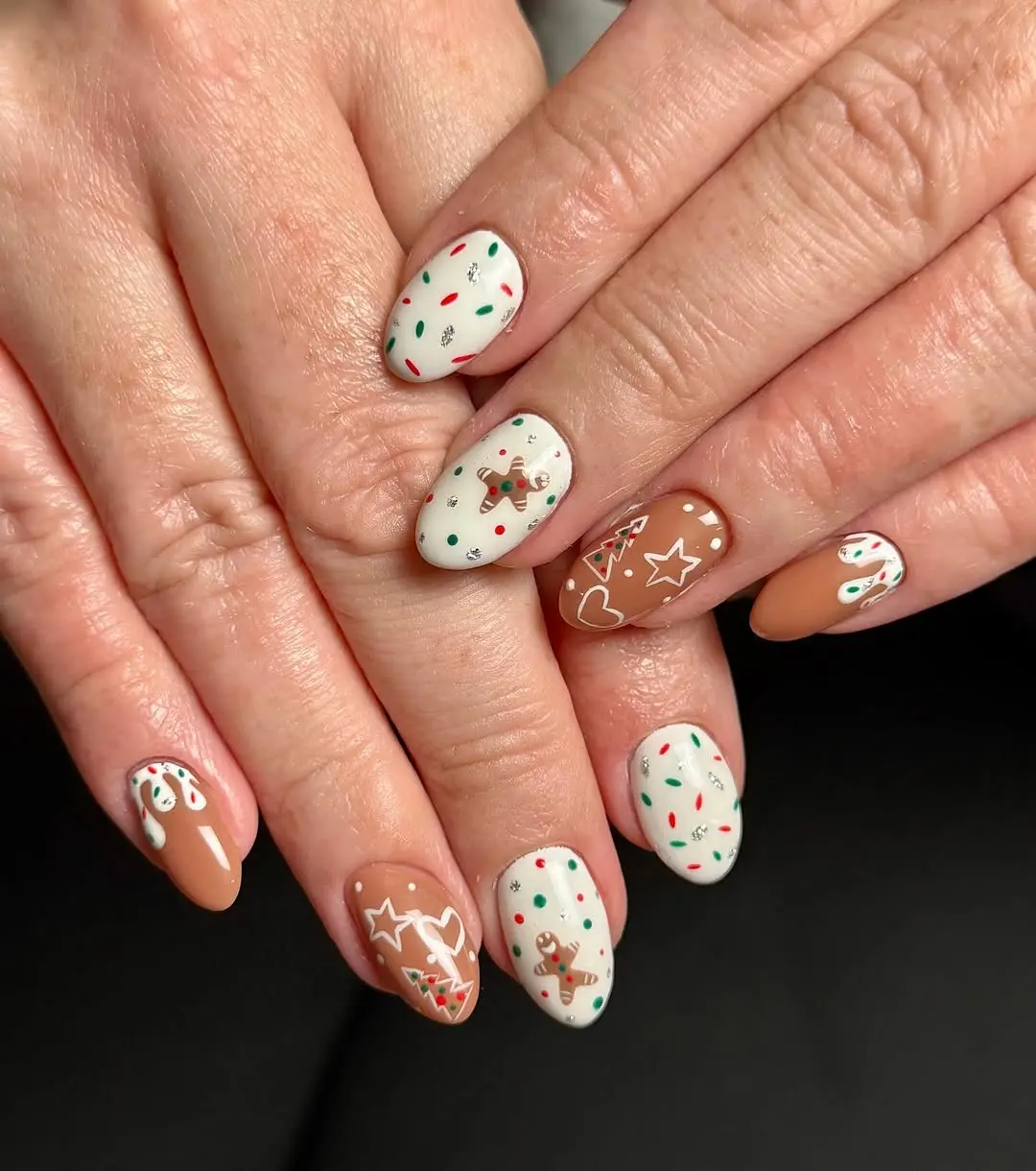 Charming gingerbread-themed nails for festive cheer