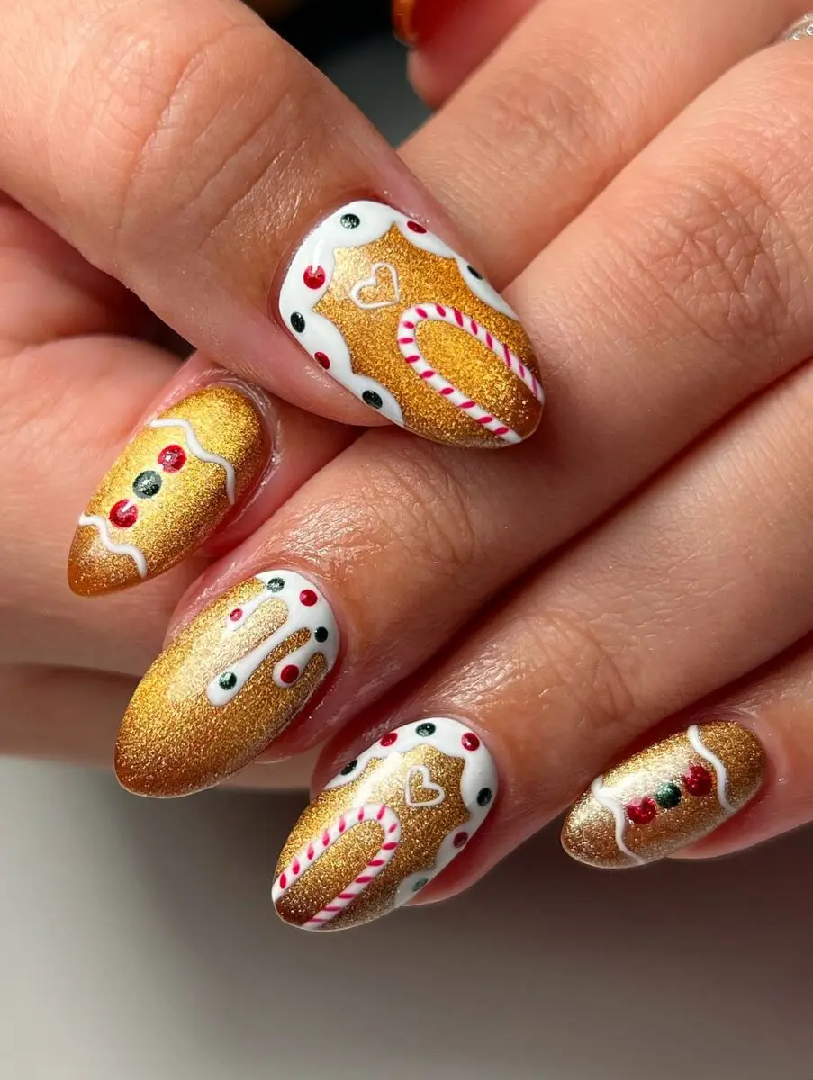 Festive gingerbread-inspired nail art for holidays
