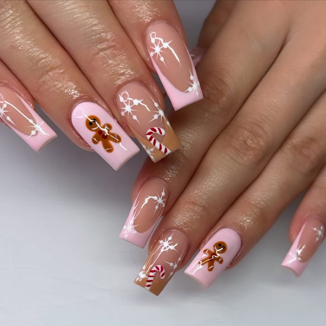 Charming Gingerbread Themed Nail Design