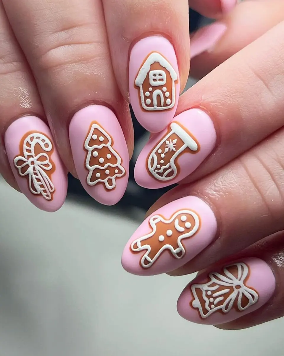 Whimsical Gingerbread Nail Art for the Holidays