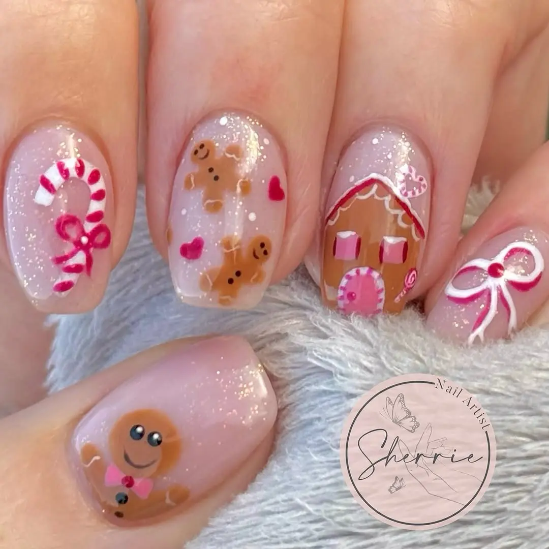 Delightful gingerbread-themed nail art design