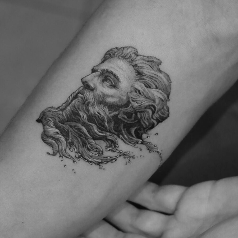 Detailed Poseidon tattoo showcasing divine power