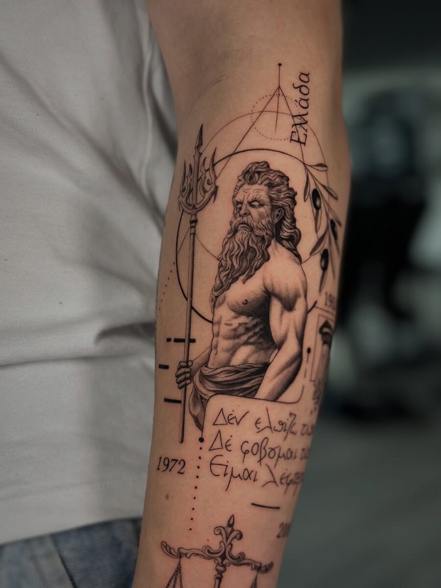 Intricate Poseidon Tattoo Showcasing Strength