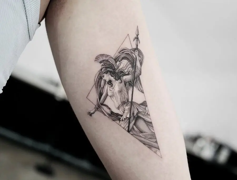 Intricate tattoo of Athena showcasing her strength