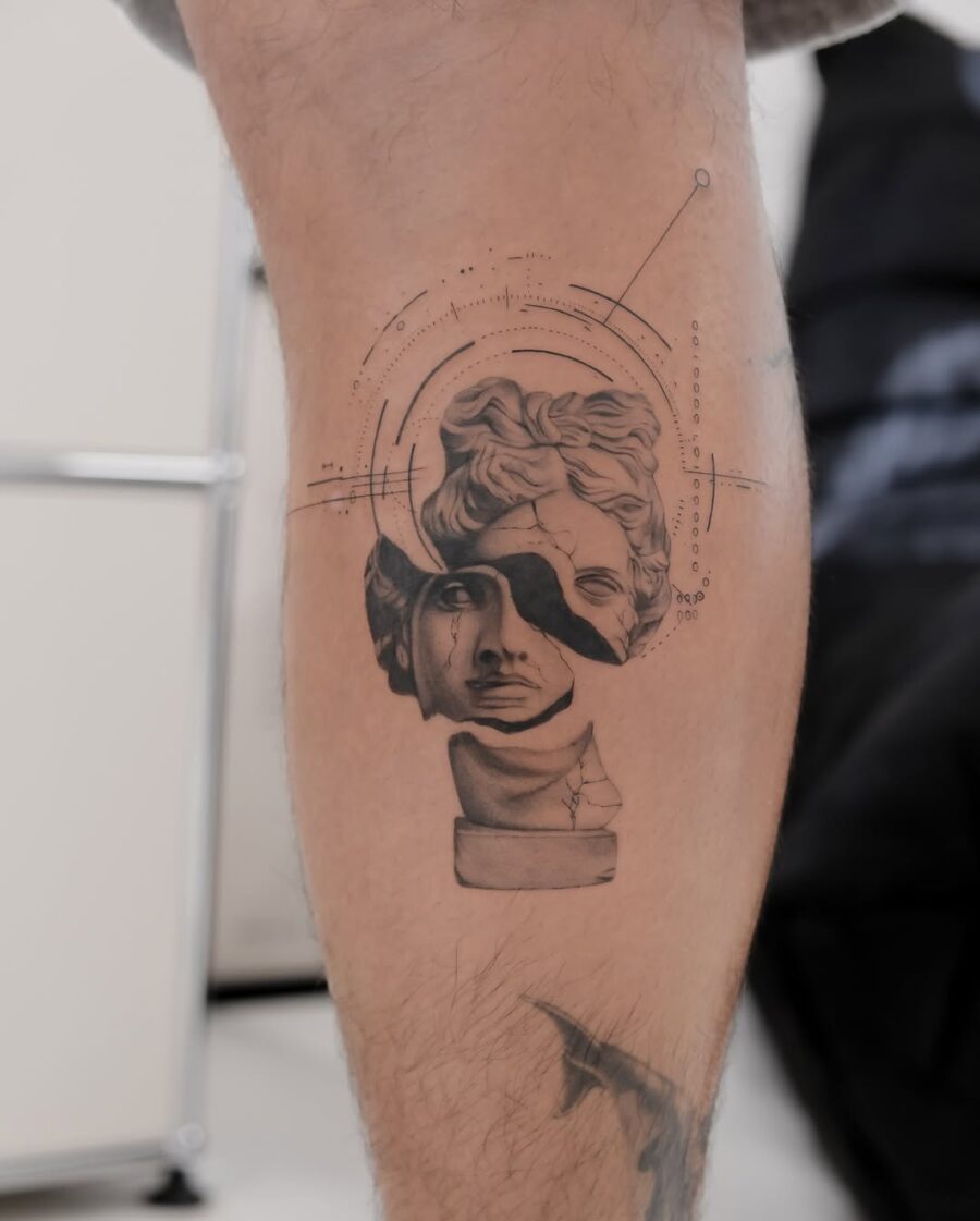 Intricate Greek god tattoo with a modern twist