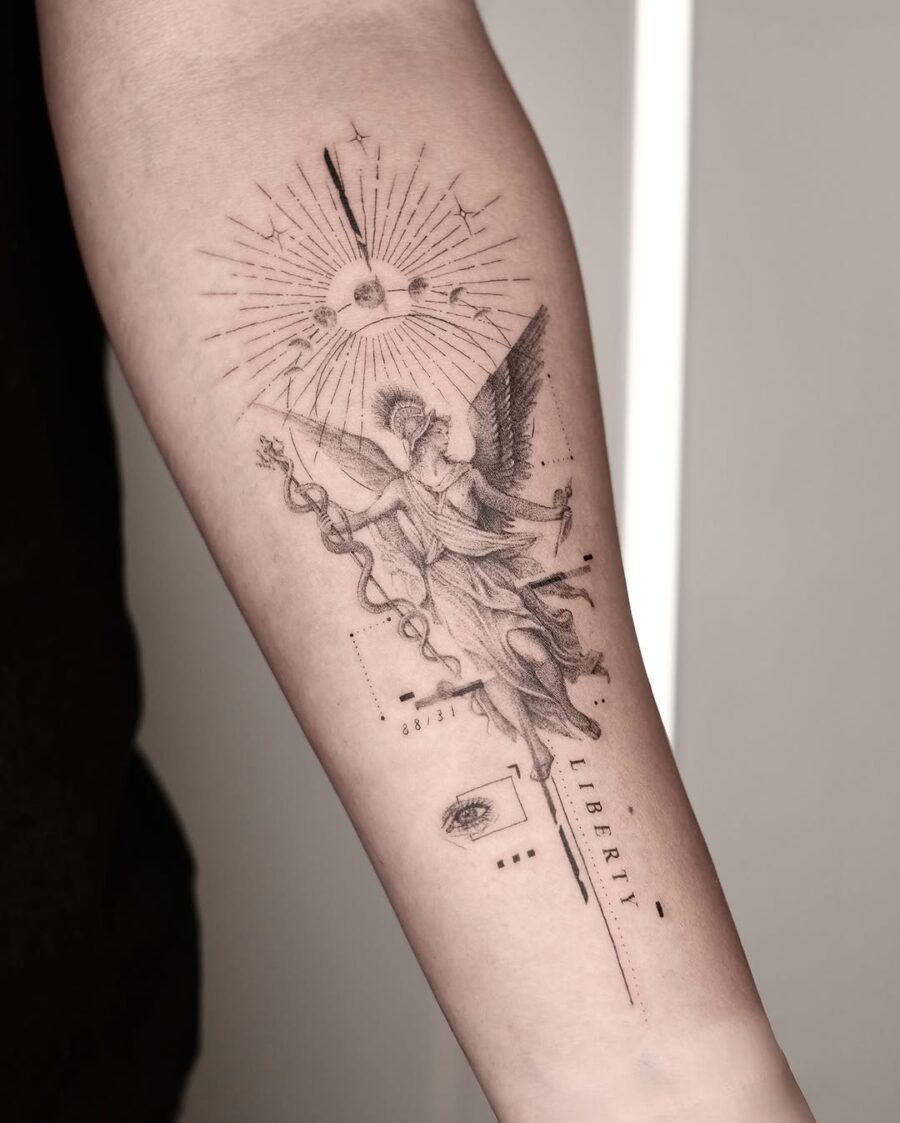 Elegant design featuring Liberty and celestial elements