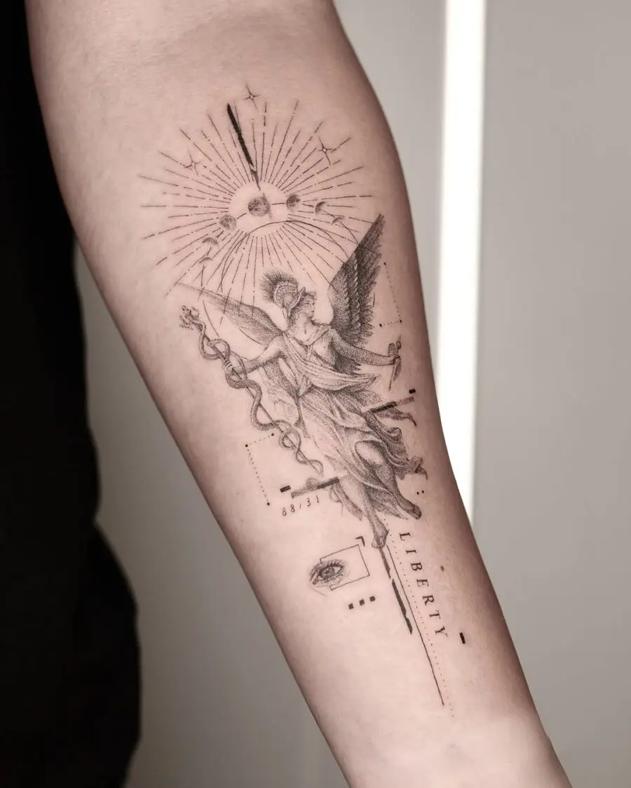 Elegant design featuring Liberty and celestial elements