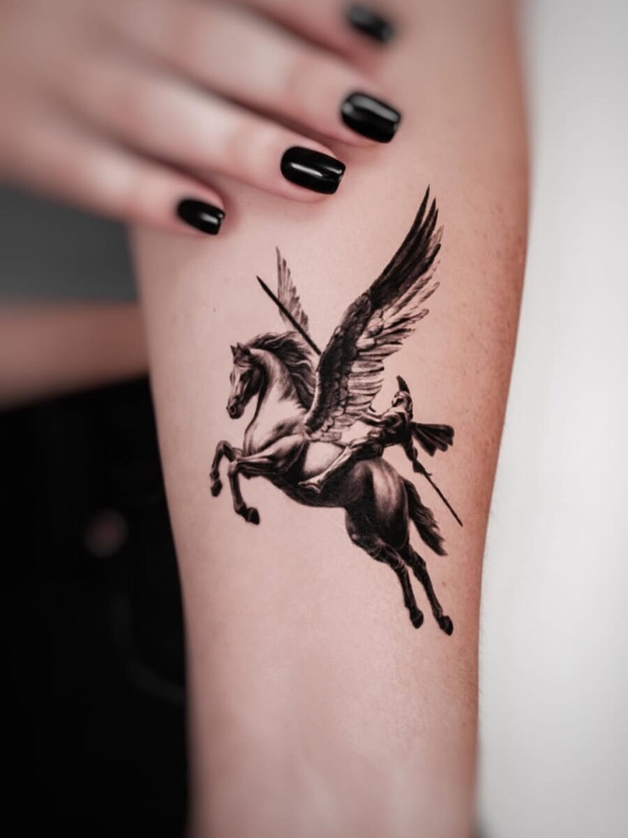 Majestic Pegasus tattoo with intricate details