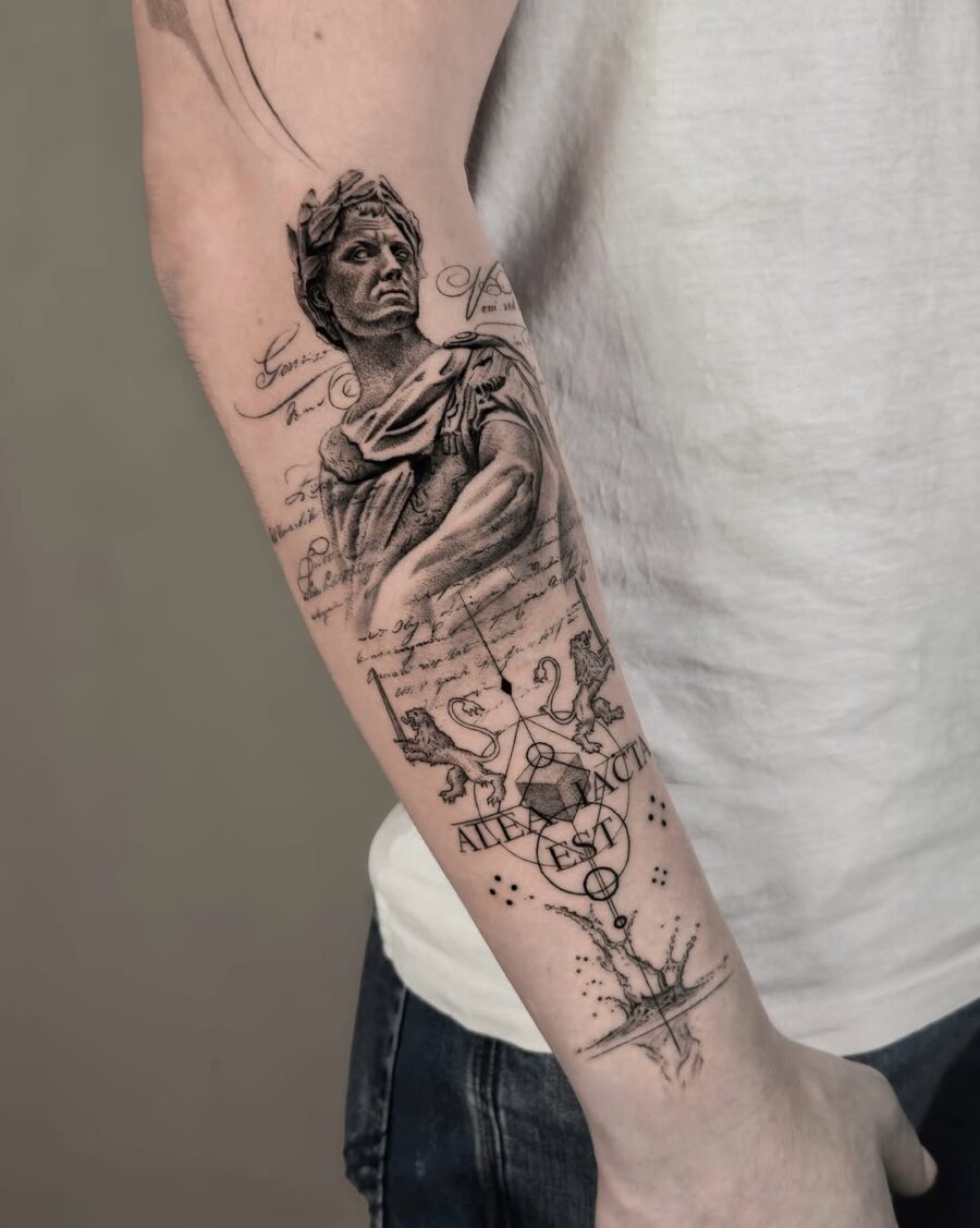 Intricate Poseidon Tattoo with Artistic Elements