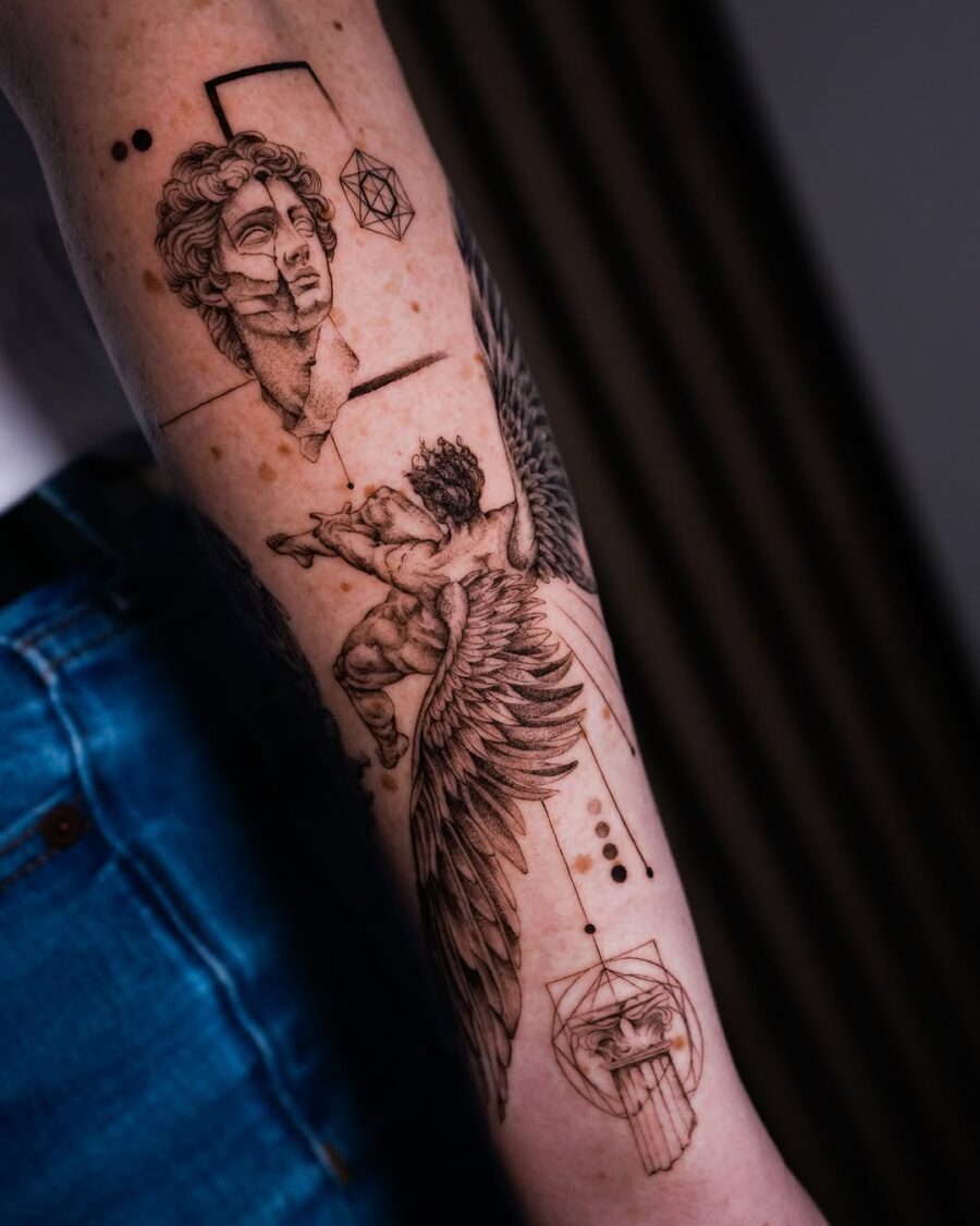 Intricate Greek Gods Tattoo Design on Arm