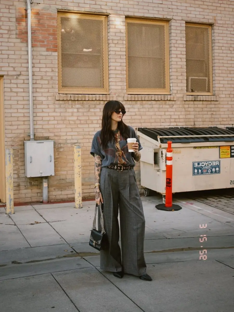 Chic Grunge Vibes with Oversized Trousers
