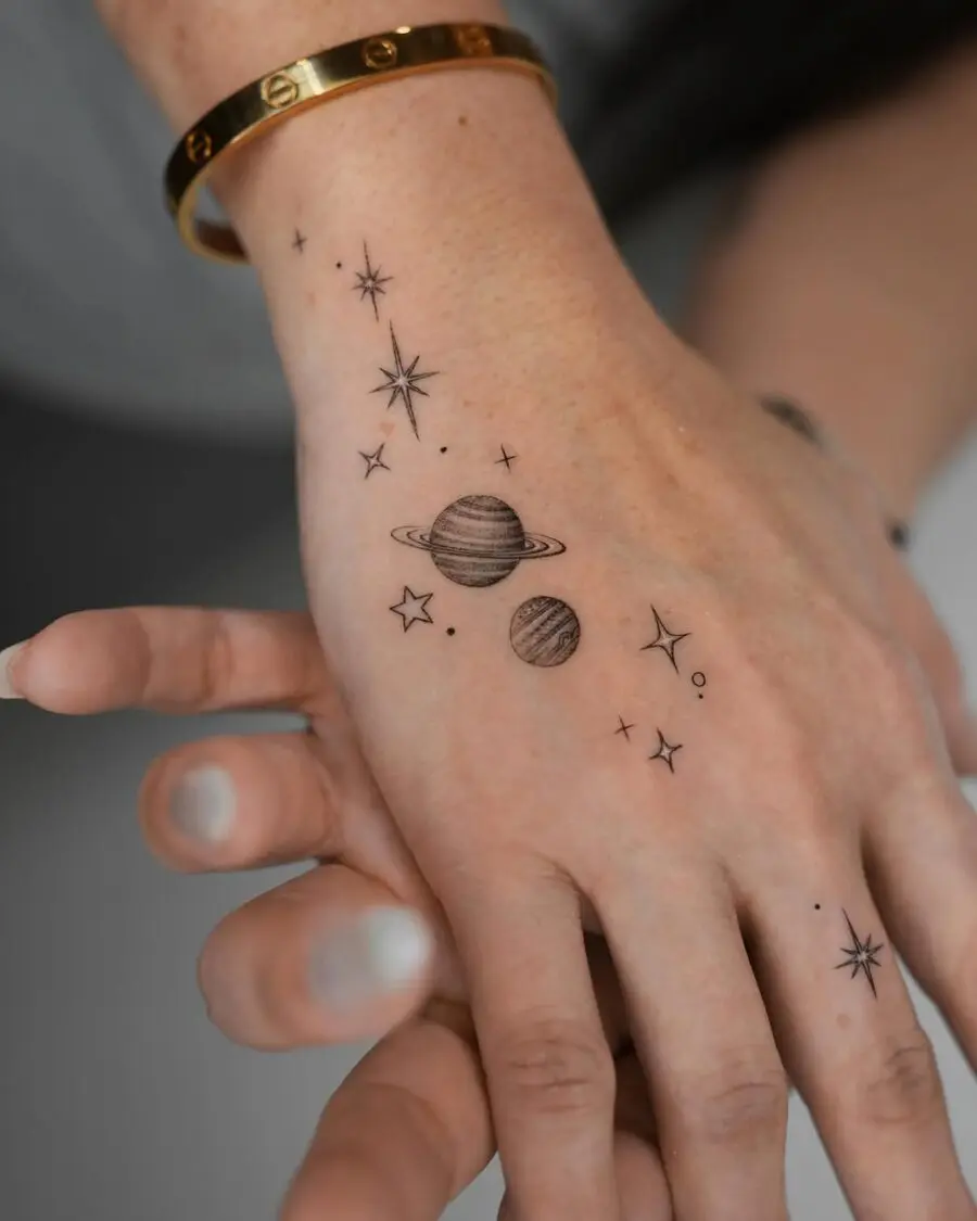 Whimsical celestial tattoos with cosmic vibes