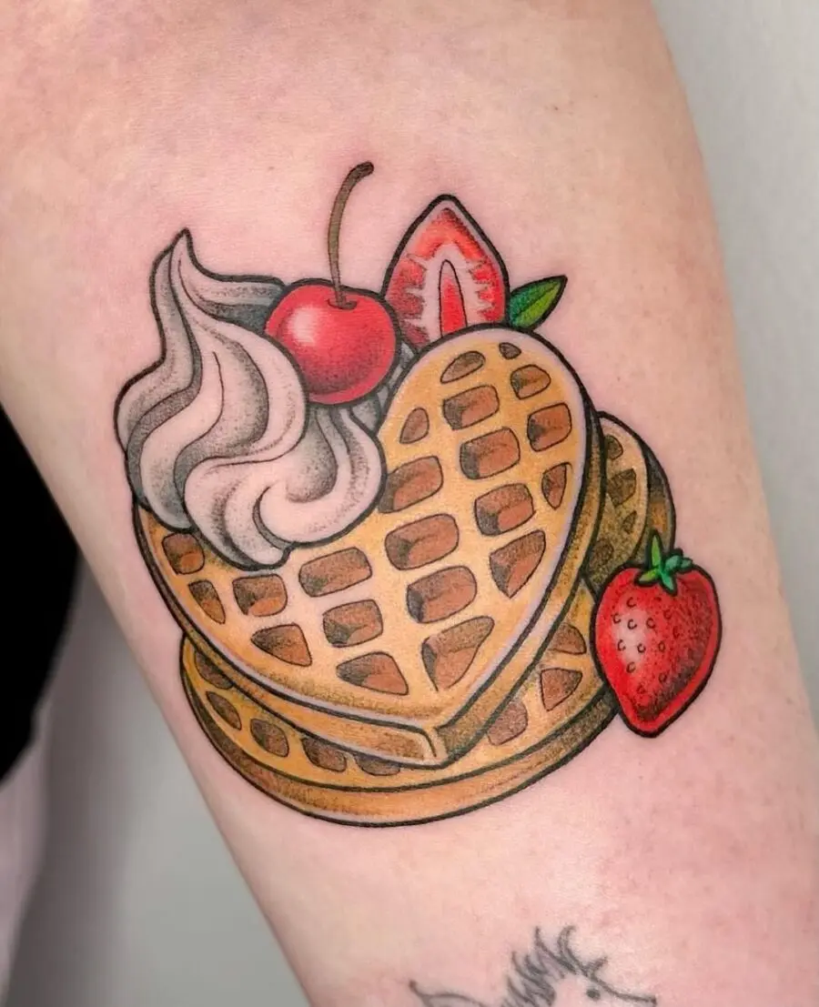 Delightful heart-shaped waffle tattoo with toppings