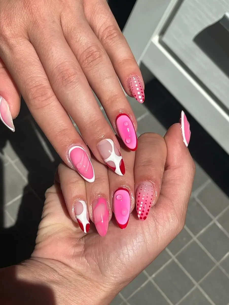 Chic hot pink nail designs with unique accents