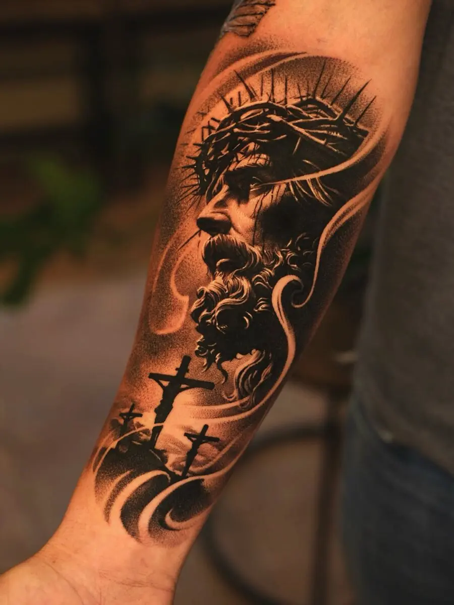 Powerful Jesus crucifixion tattoo design