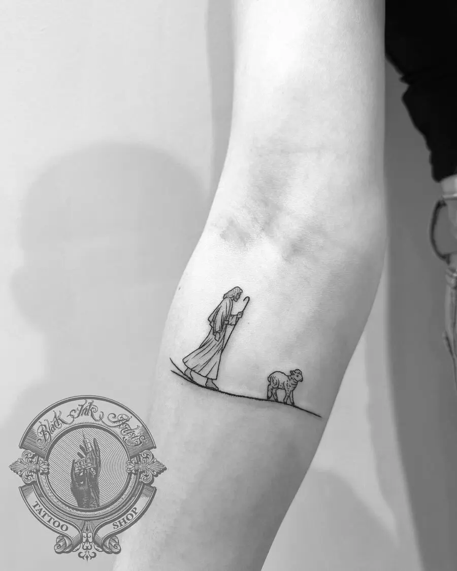 Elegant Jesus tattoo of the Good Shepherd