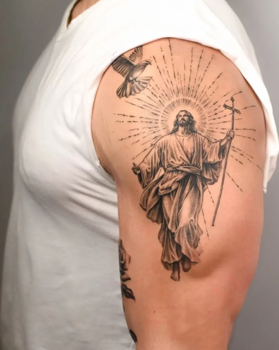 A radiant portrayal of Jesus in tattoo art