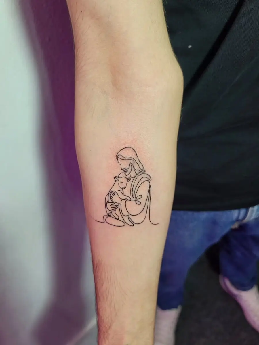 Minimalist Jesus with Child Tattoo Design