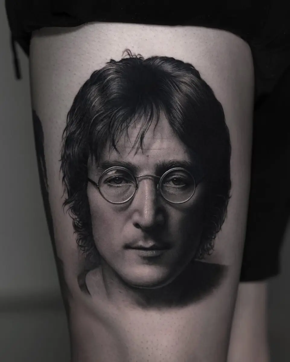 Realistic John Lennon Portrait Tattoo Idea