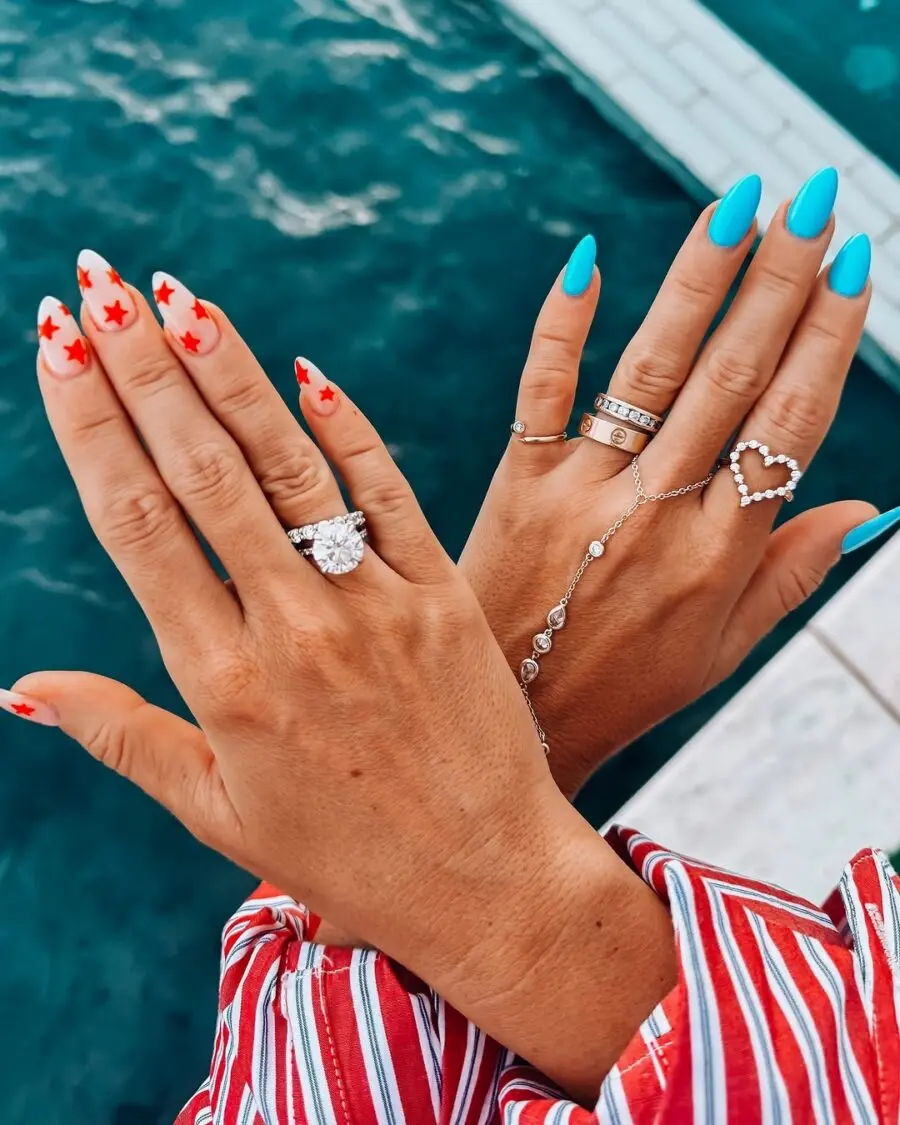 Patriotic nails with vibrant star accents