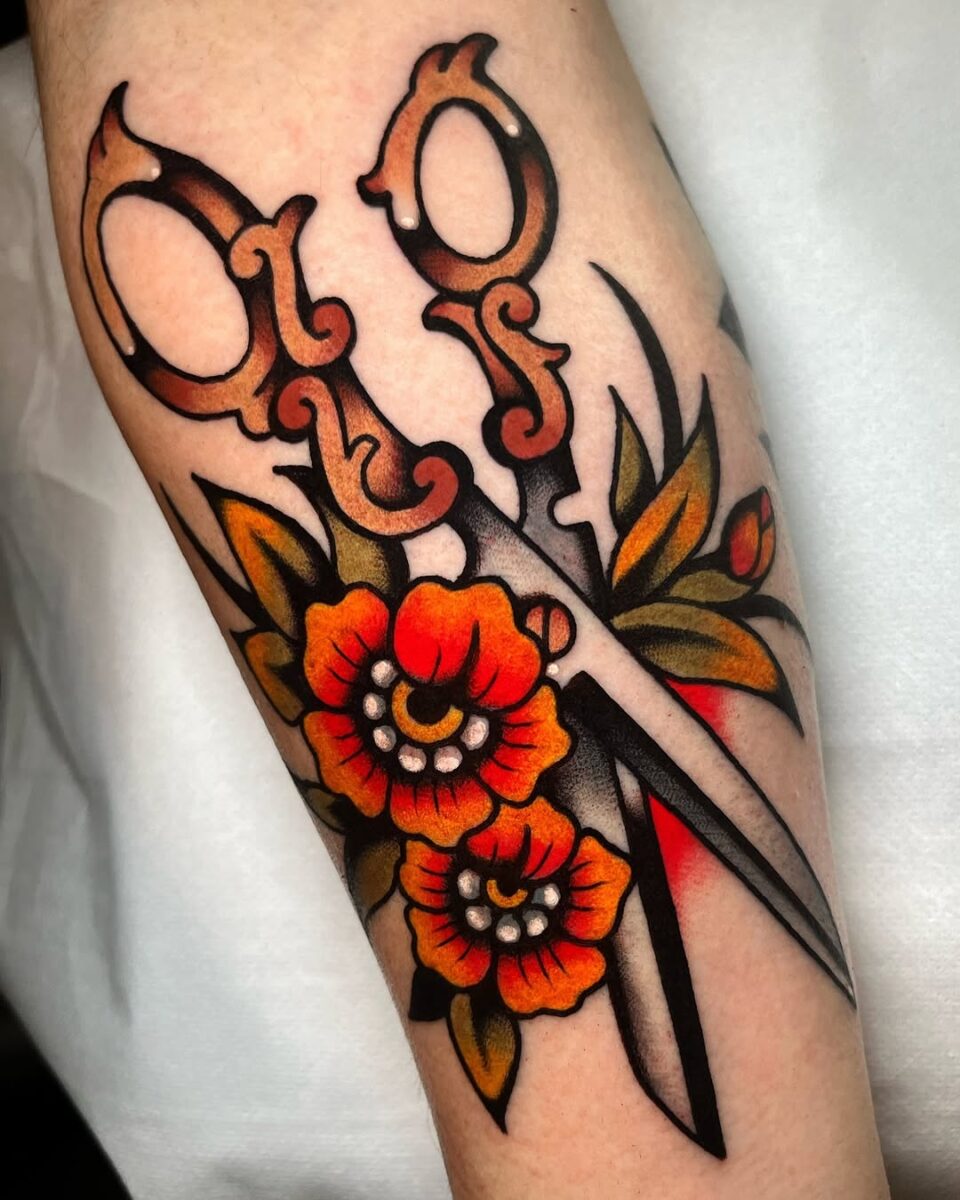 Quirky Scissors Surrounded by Vibrant Flowers