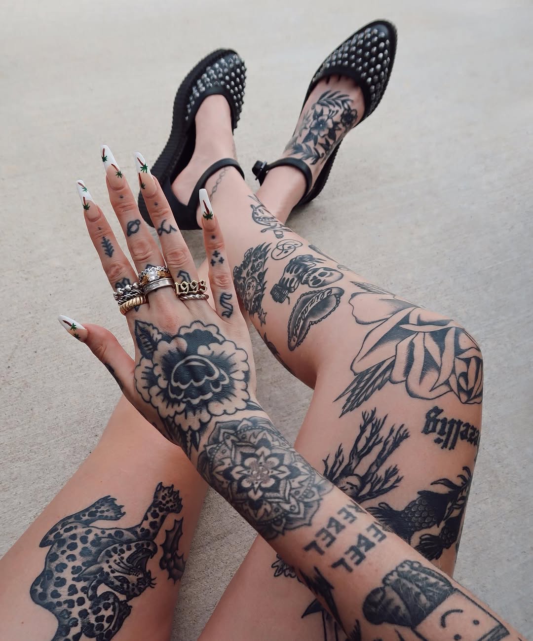 Whimsical Designs Adorning Arms and Legs