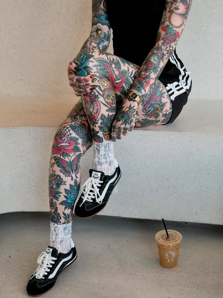 Colorful Full-Body Kitsch Tattoo Display