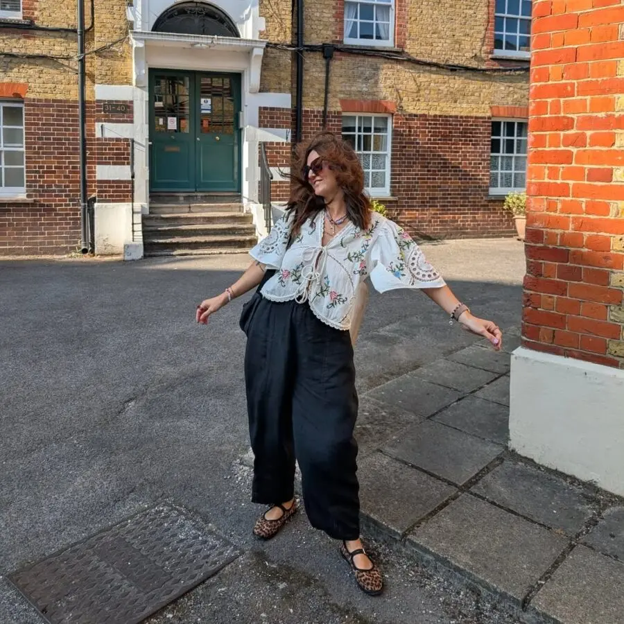 Effortlessly chic boho luncheon outfit in sunlight