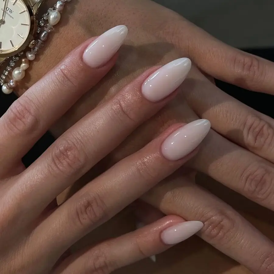 Elegant milky nails with a glossy finish
