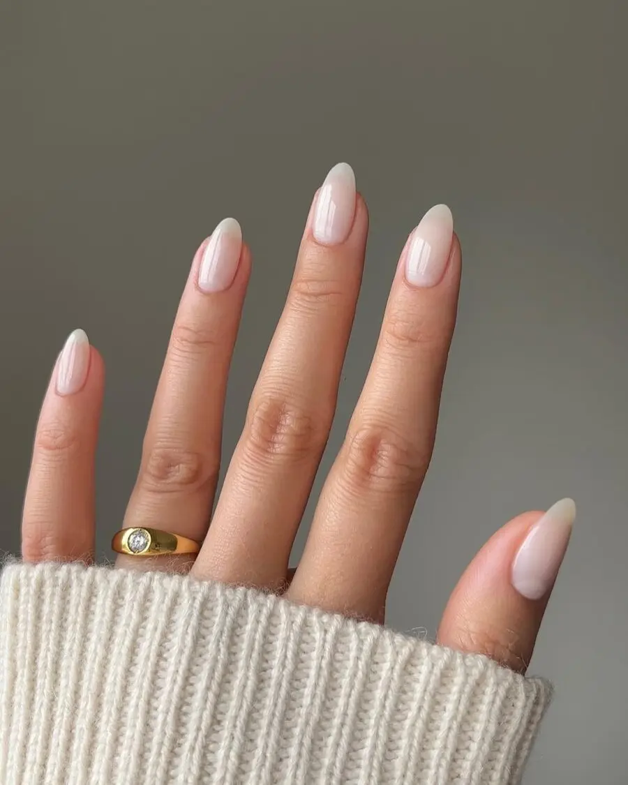 Elegant milky nails with subtle French tips