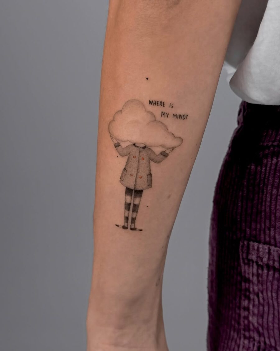 Whimsical tattoo exploring mindfulness and presence