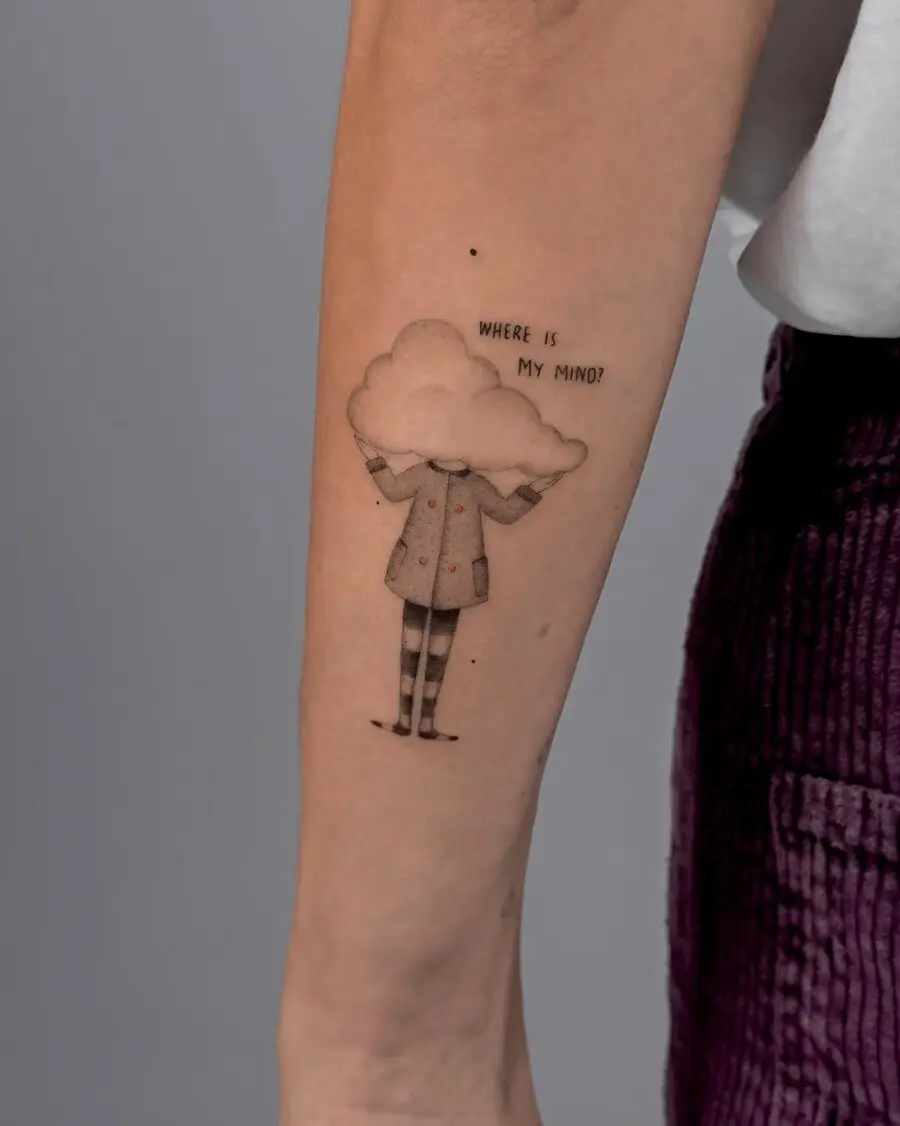 Whimsical tattoo exploring mindfulness and presence