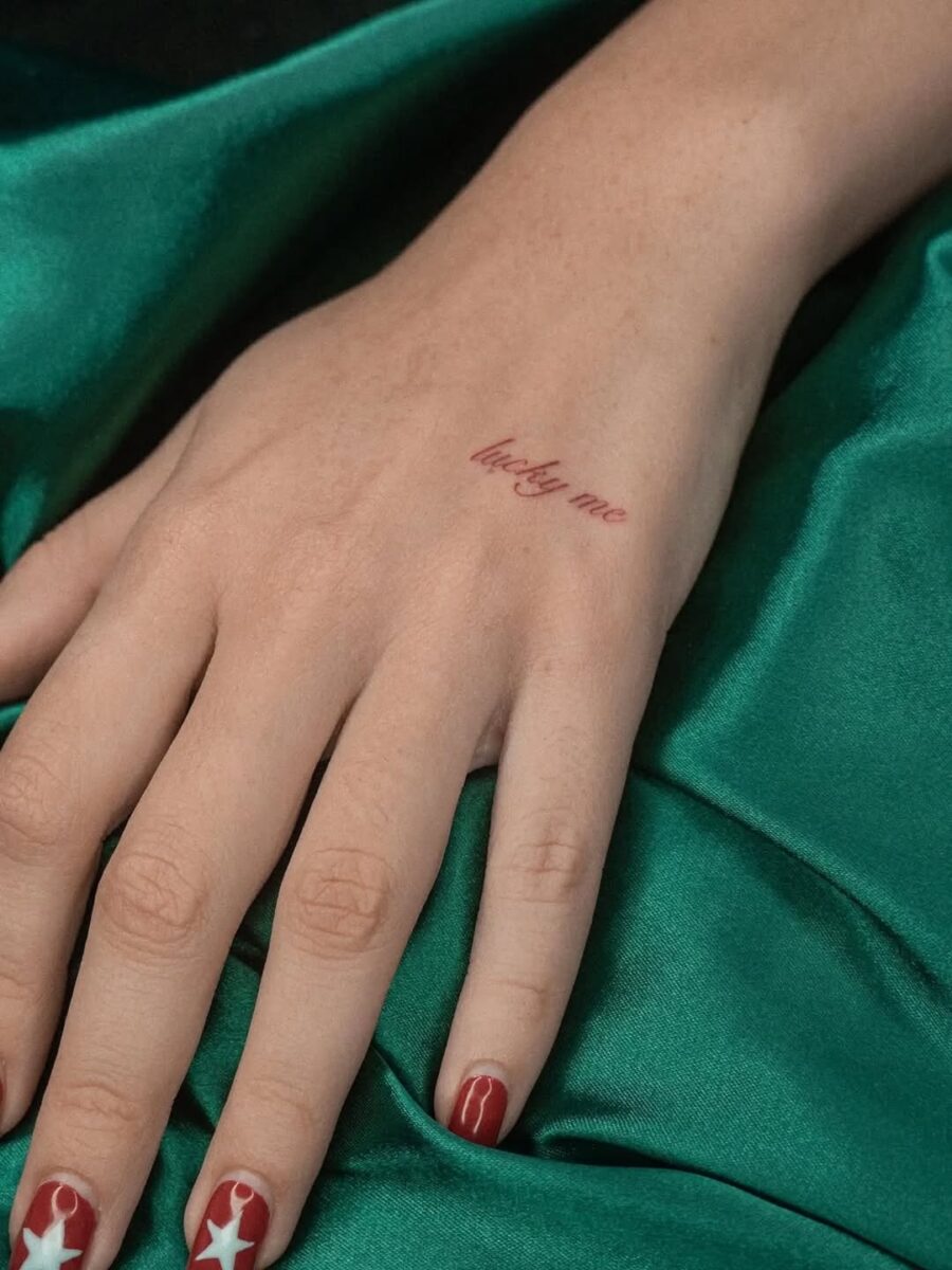 Delicate 'Lucky Me' Hand Tattoo Design
