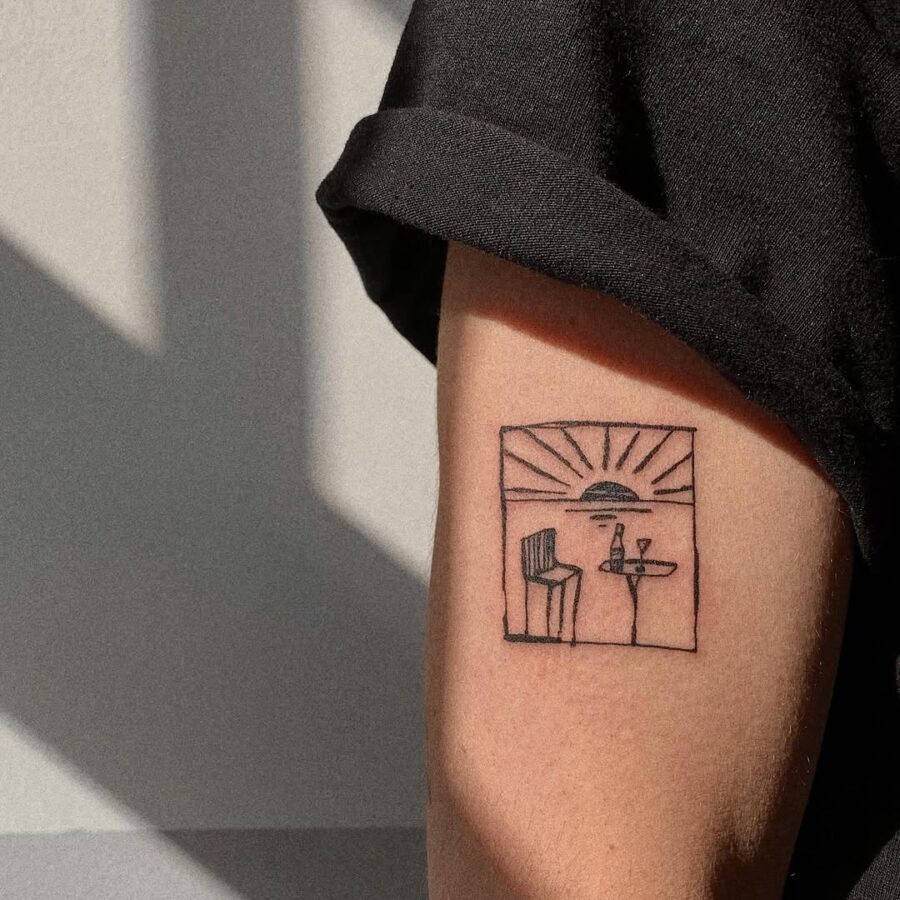 Minimalist sunset tattoo for serenity and reflection