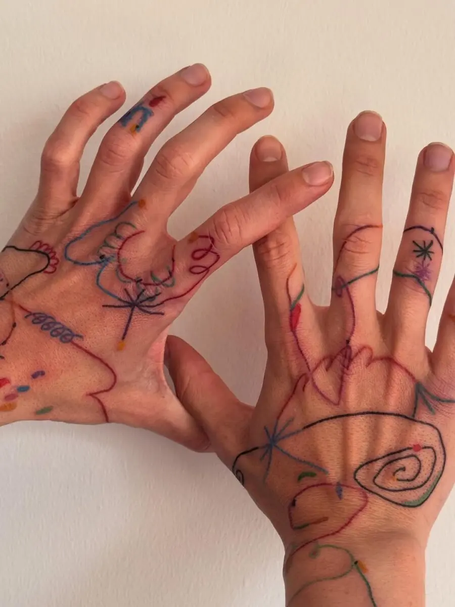 Unique artistic mindfulness tattoos on hands