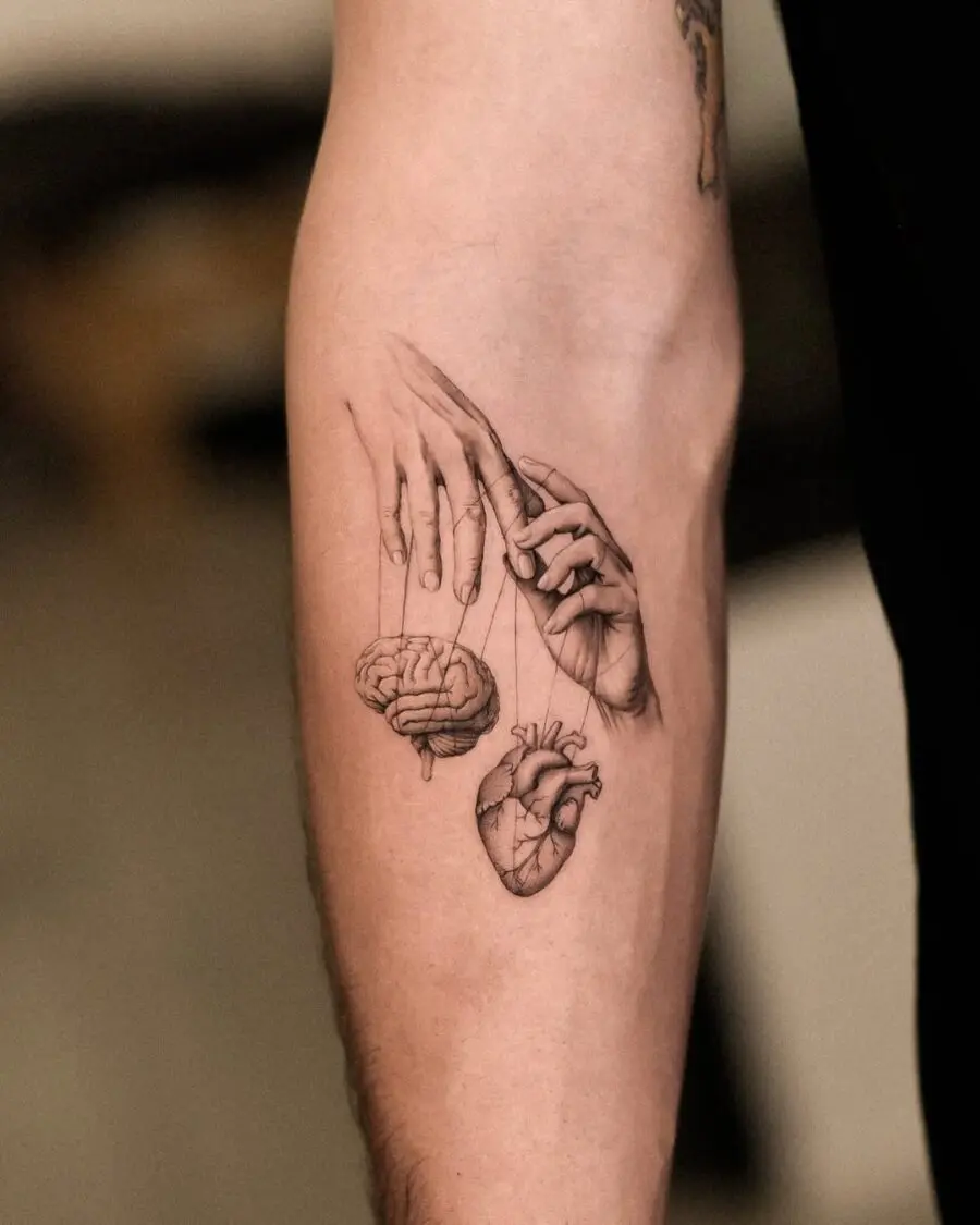 Symbolic hands connecting mind and heart